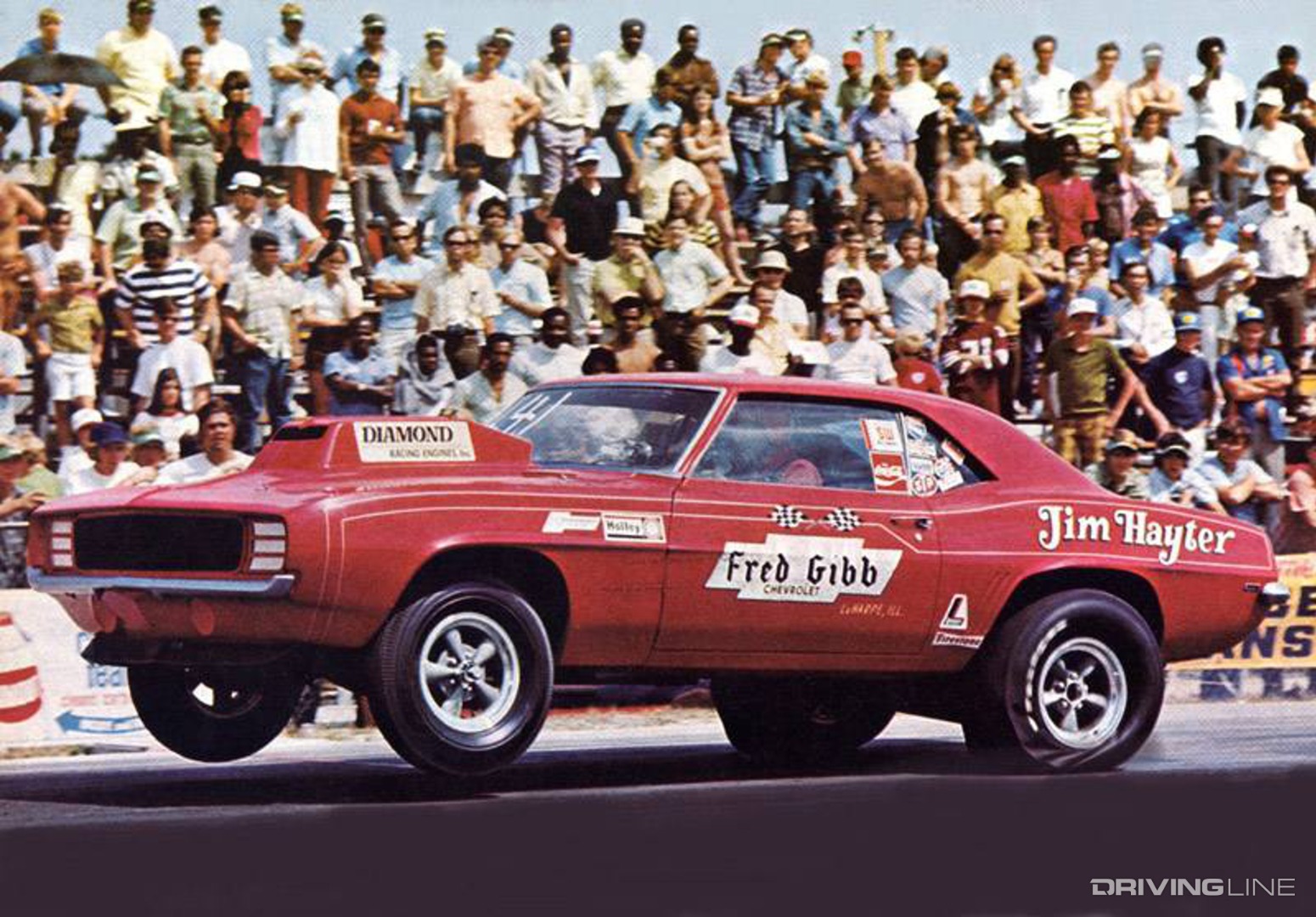 1969 COPO Camaro ZL1 Fred Gibb Race Car Popping a Wheelie on Race Track