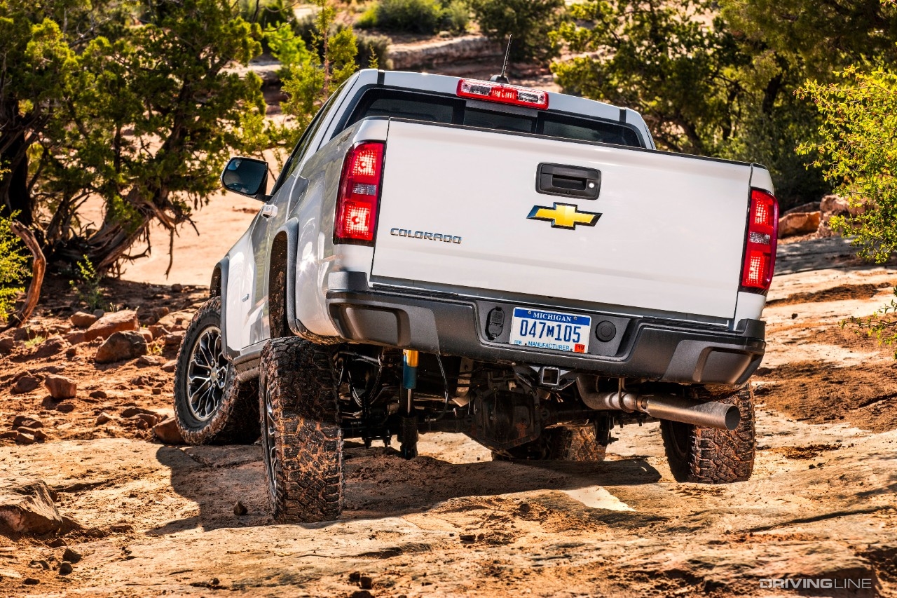 Chevrolet Colorado ZR2 rock climbing from rear