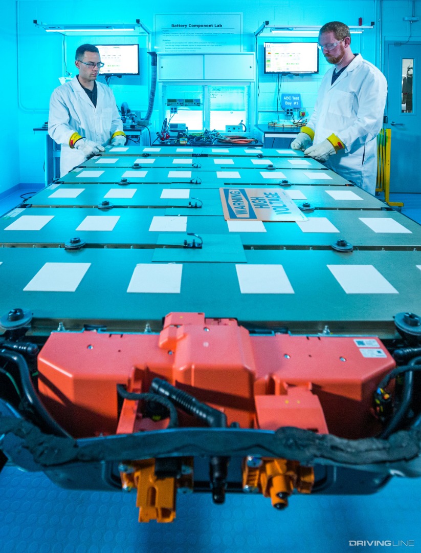 GM EV Platform in Lab with Two Technicians