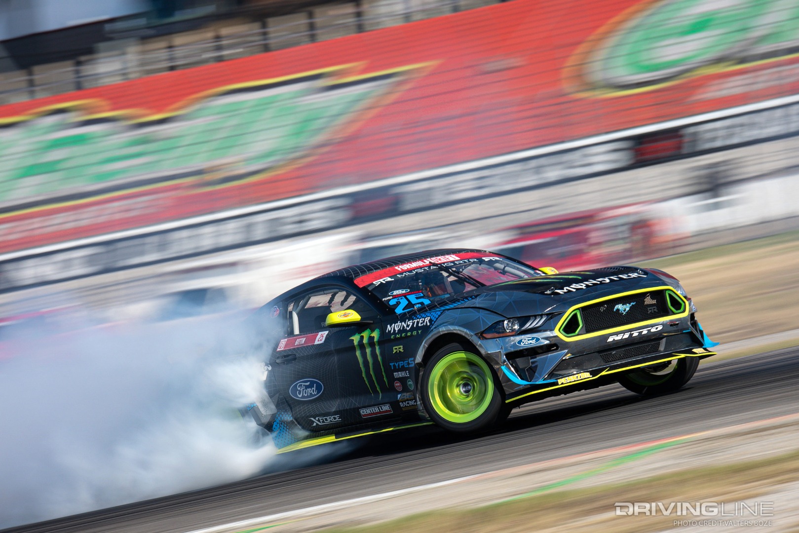Vaughn Gittin Jr. practices in his Ford Mustang RTR drift car at Formula Drift Texas