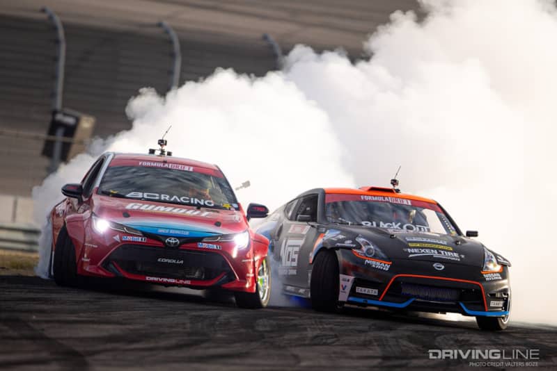 Chris Forsberg's NOS Energy Drink 370Z is always being driven to the limit in Formula Drift Tandem competition