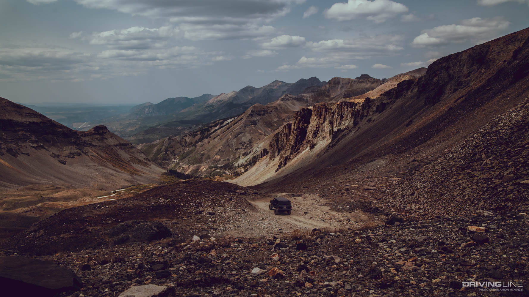 Imogene Pass with lone Jeep driving