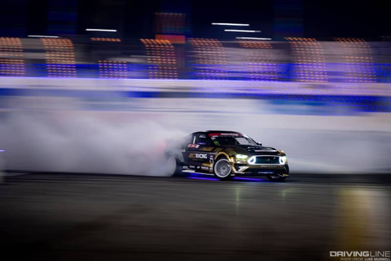 Chelsea Denofa earned third place at Formula Drift Round 8, his third consecutive podium to win the championship