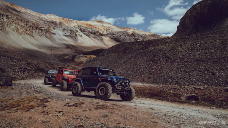 Three Jeeps on Nitto Trail Grappler Tires off roading in Black Bear Pass