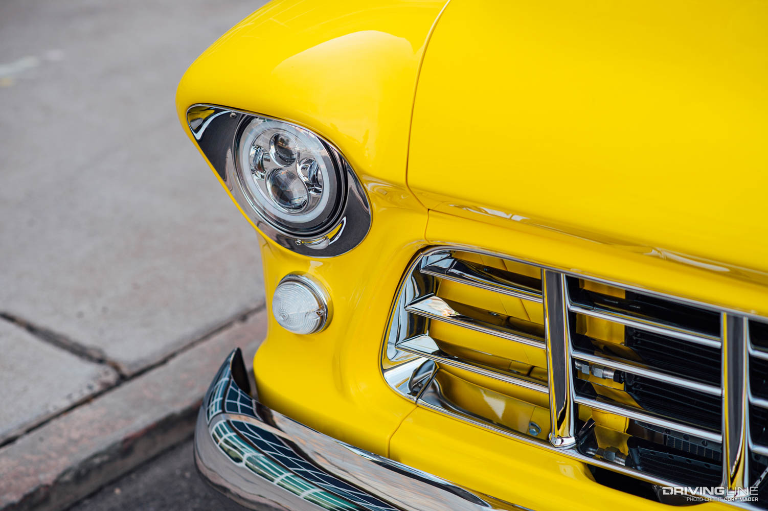 headlight detail of custom 1956 Chevy truck