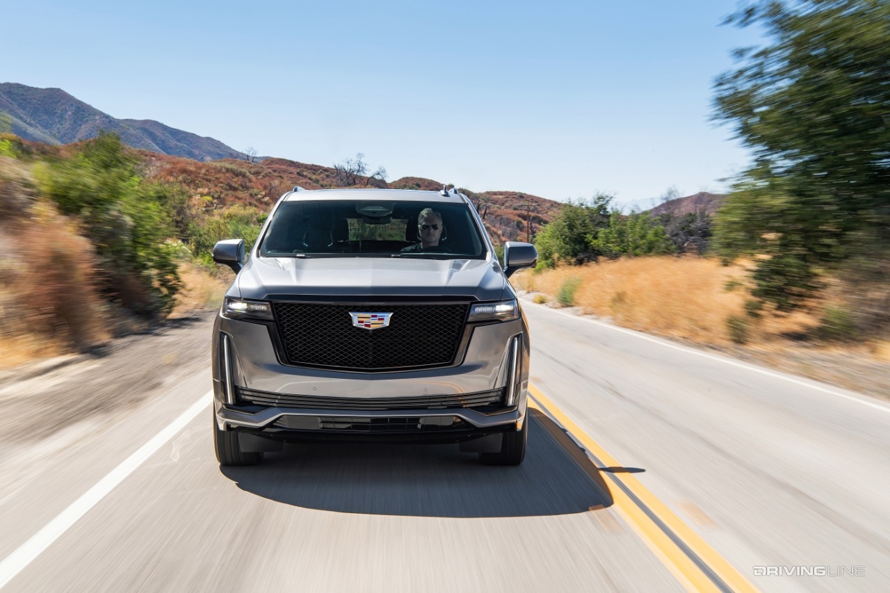 2021 Cadillac Escalade front on highway