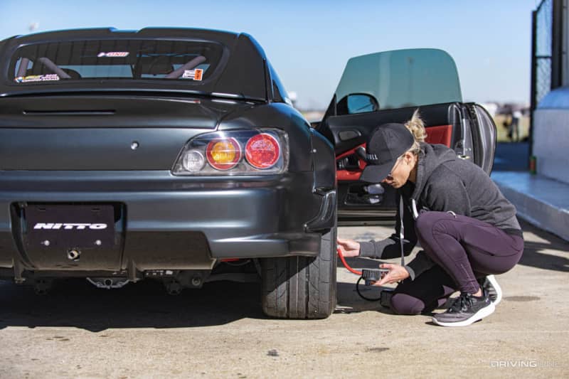 Checking air pressure on Nitto NT555RII street legal drag radial tires