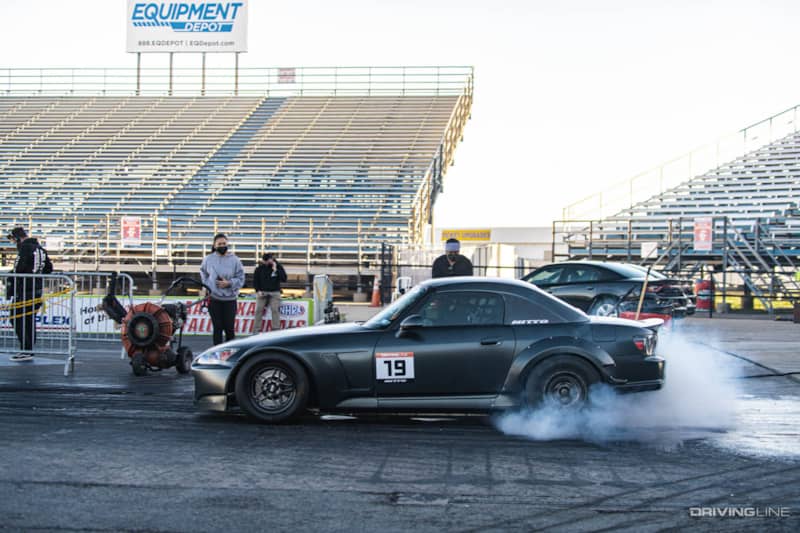 2001 Honda S2000 doing a burnout at Texas Motor Speedway