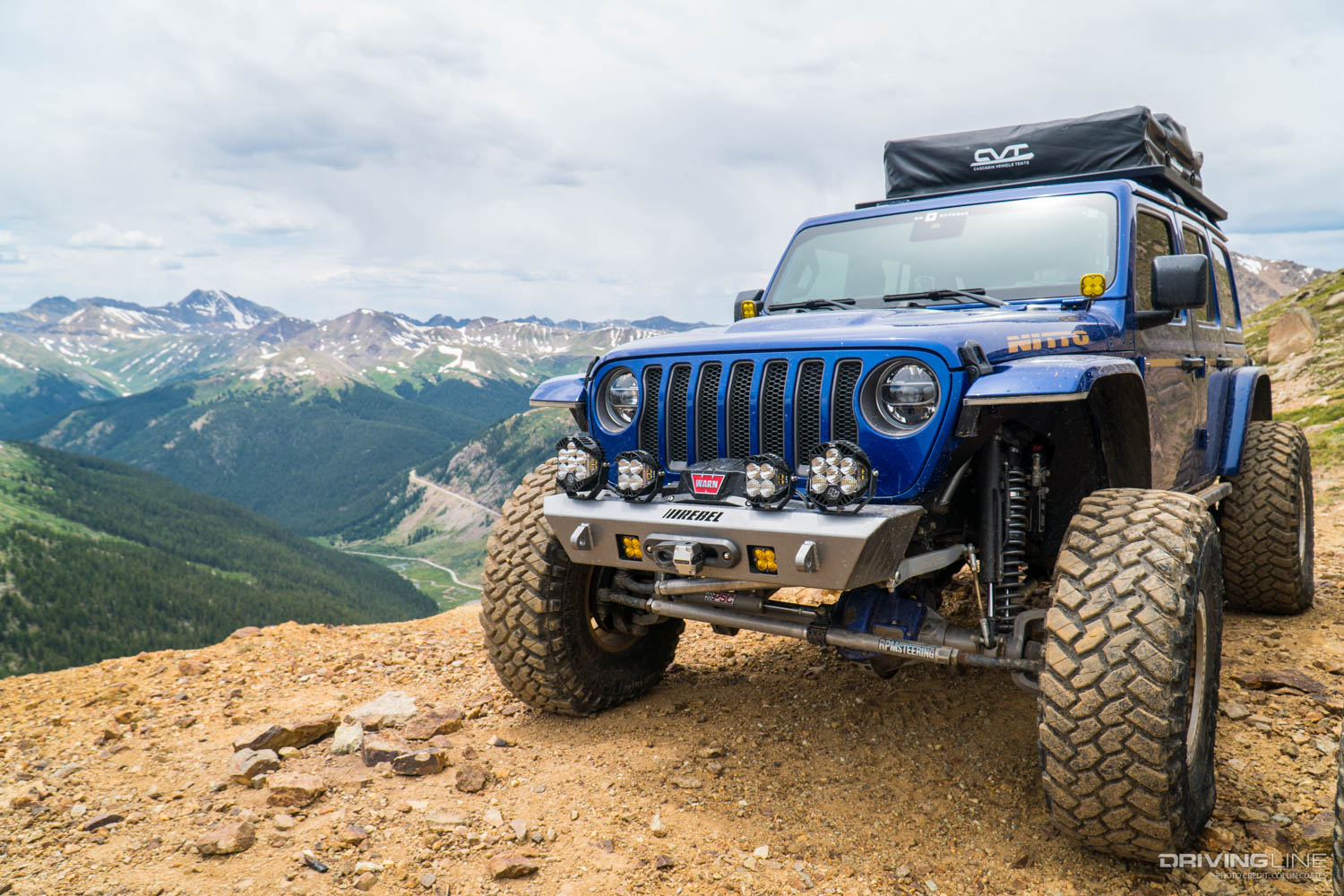Jeep JL on Nitto Trail Grappler Tires with a rooftop tent