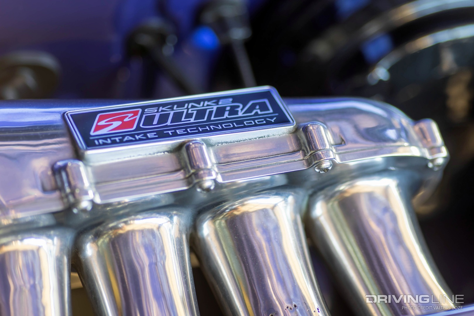 A Skunk2 intake is mated to the VTEC head on Ron Bergenholtz's DA Integra, and polished to match the polished engine block