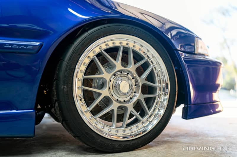 The Racing Hard C2 wheels, currently wrapped in Nitto NT01 tires, are the same wheels that Ron used to win shows back in the late 90's