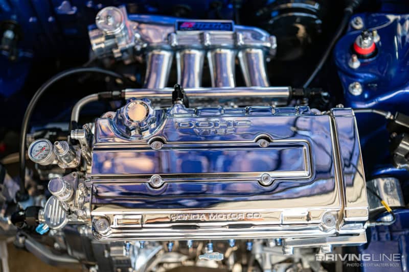 The engine bay of Ron Bergenholtz's Integra is slowly being refreshed, and now features a VTEC head for the first time