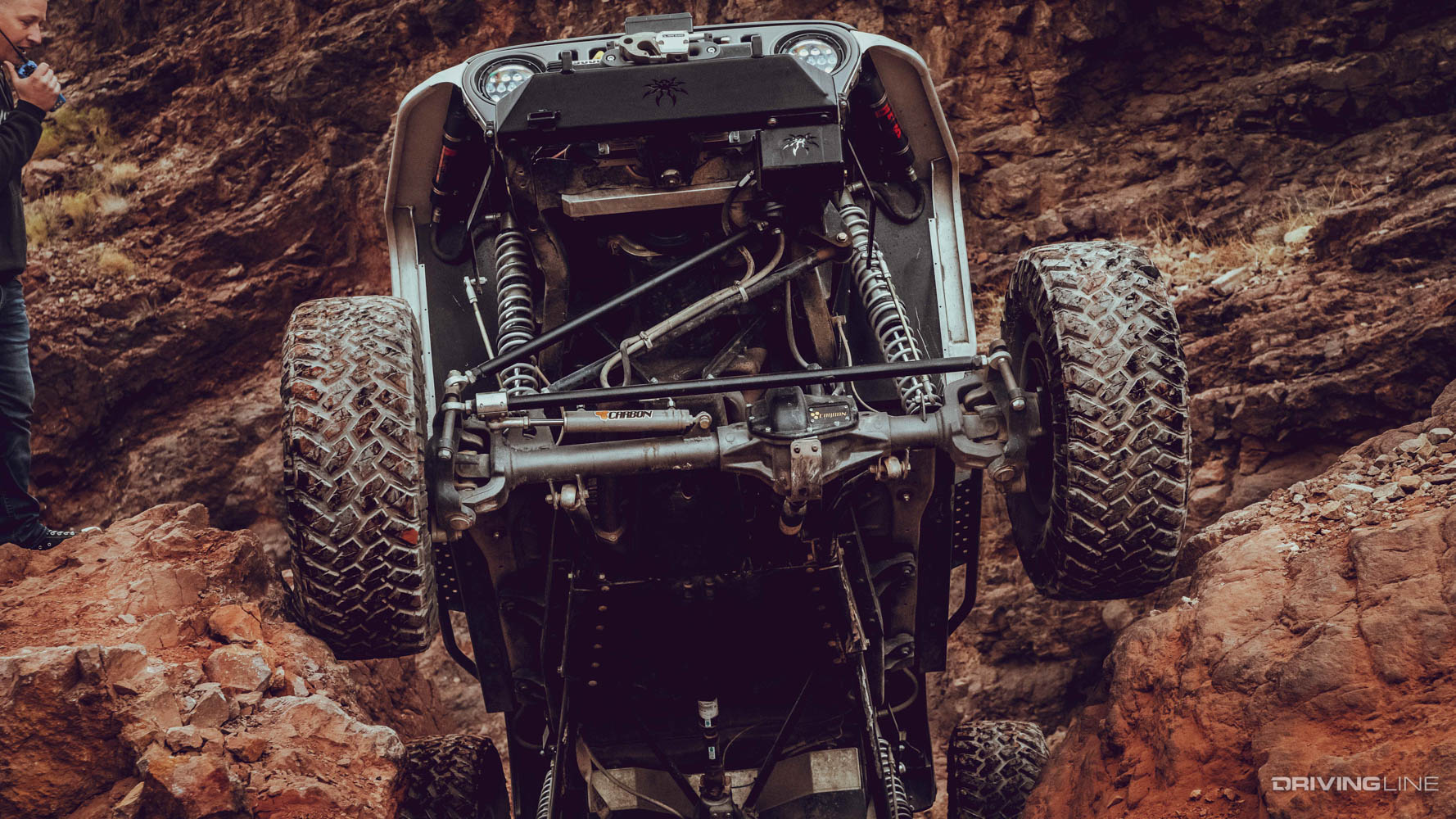Underside of a Jeep front-end off-roading at Odessa Canyon