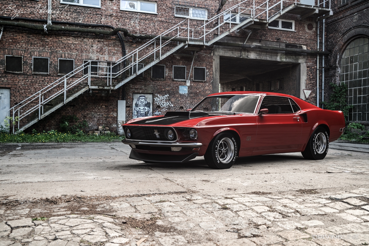 Mustang Boss 420 in courtyard