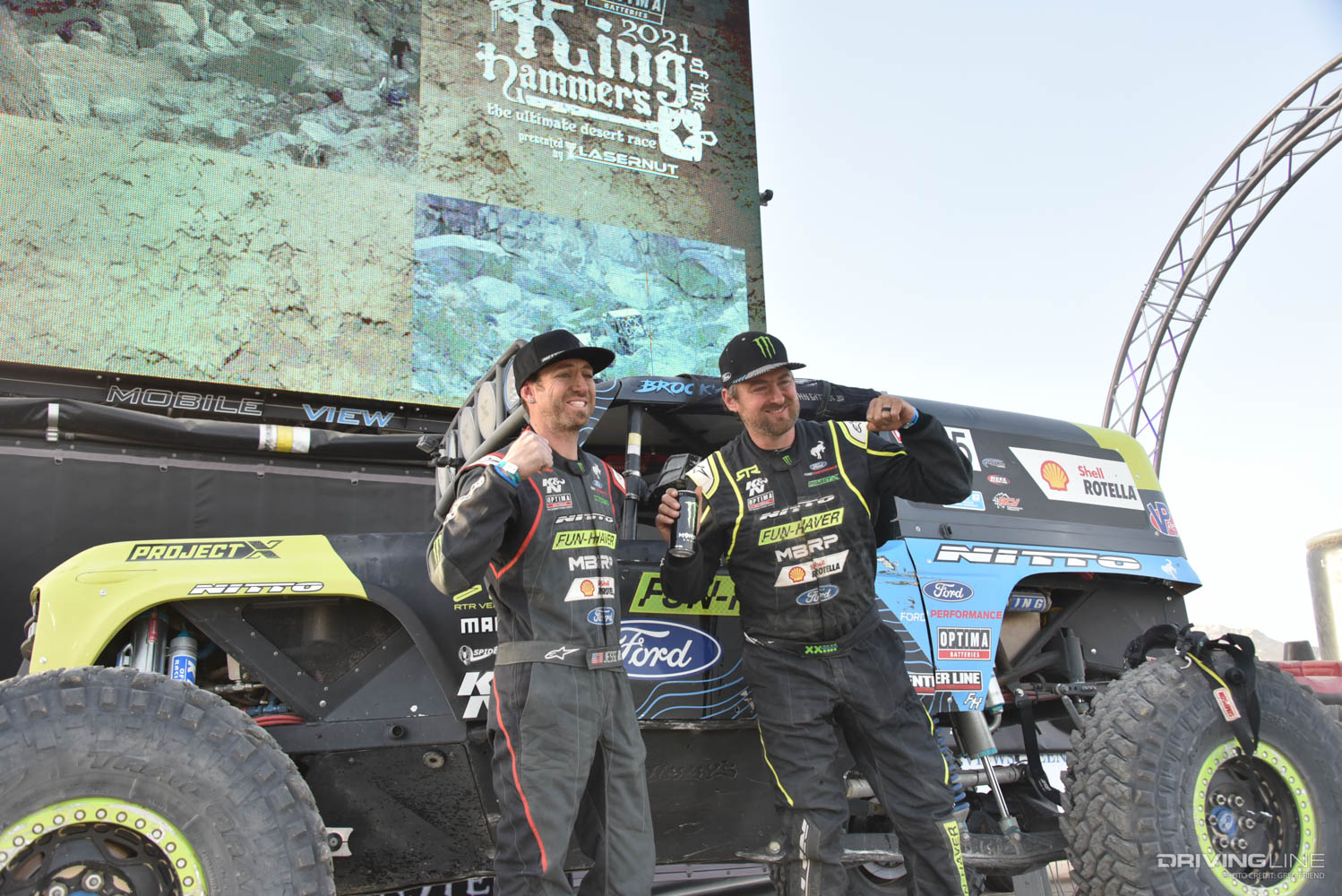 Vaughn Gittin Jr on the stage after finishing 5th in Ultra4 King of the Hammers 2021