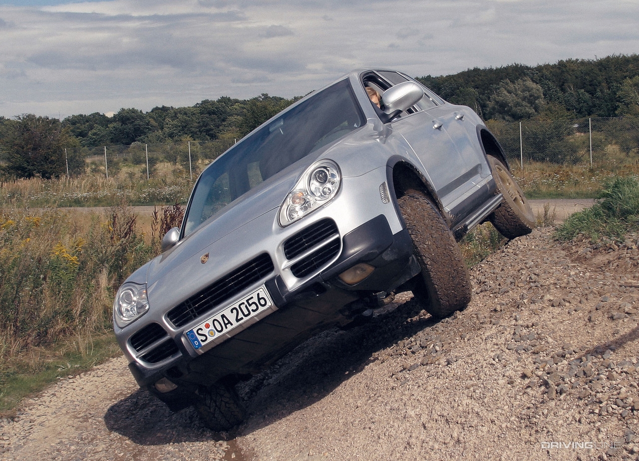 Porsche Cayenne sideways off-roading