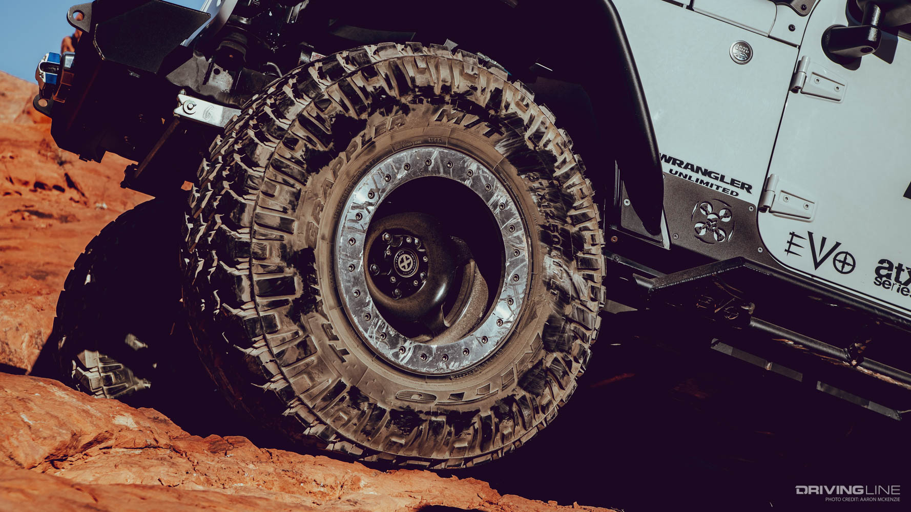 Detail of Nitto Trail Grappler on Bead lock wheels