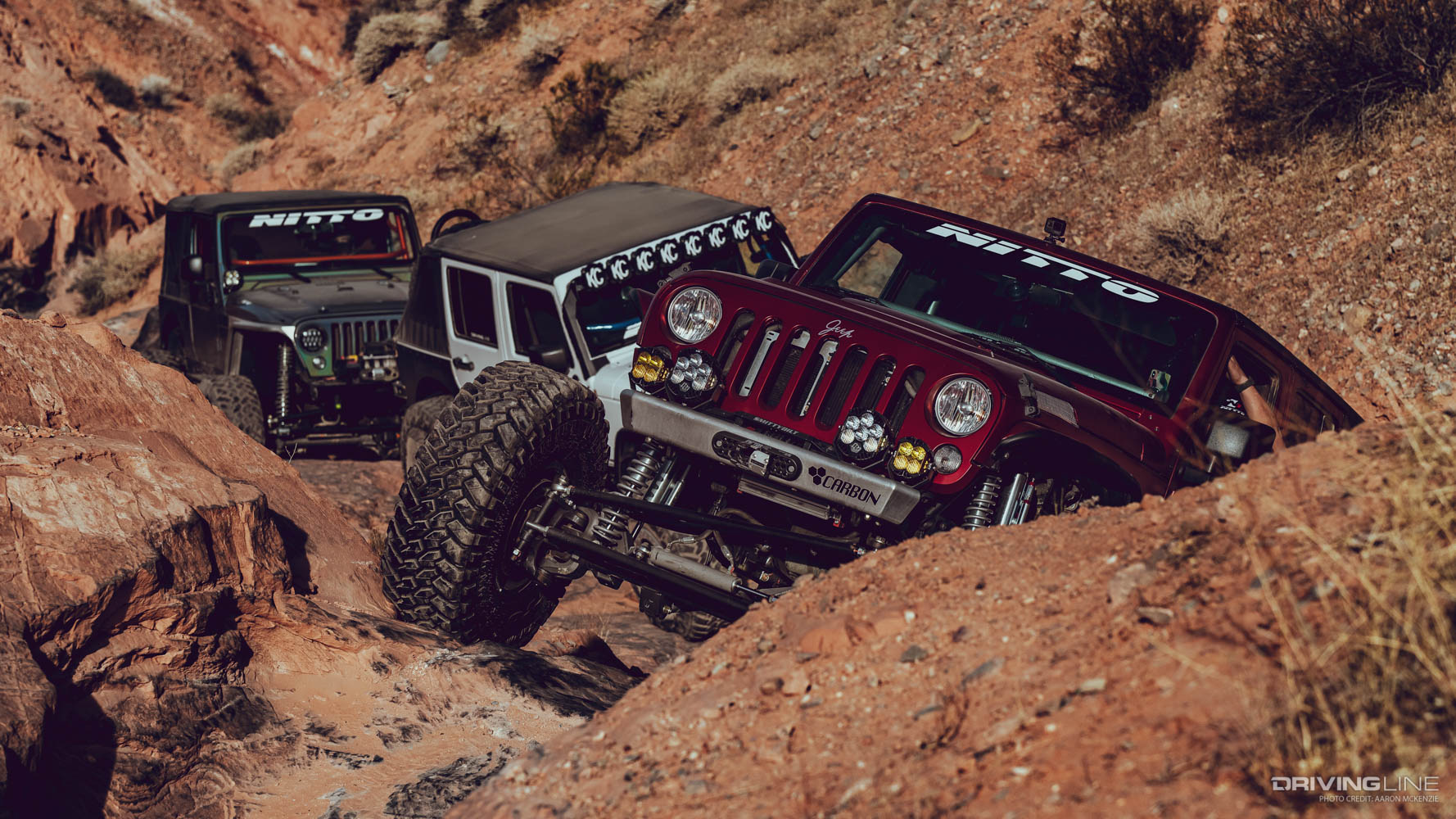 Three jeeps on a trail in Logandale, Nevada