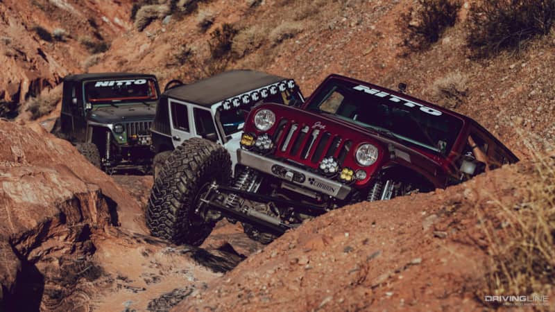 Three jeeps on a trail in Logandale, Nevada