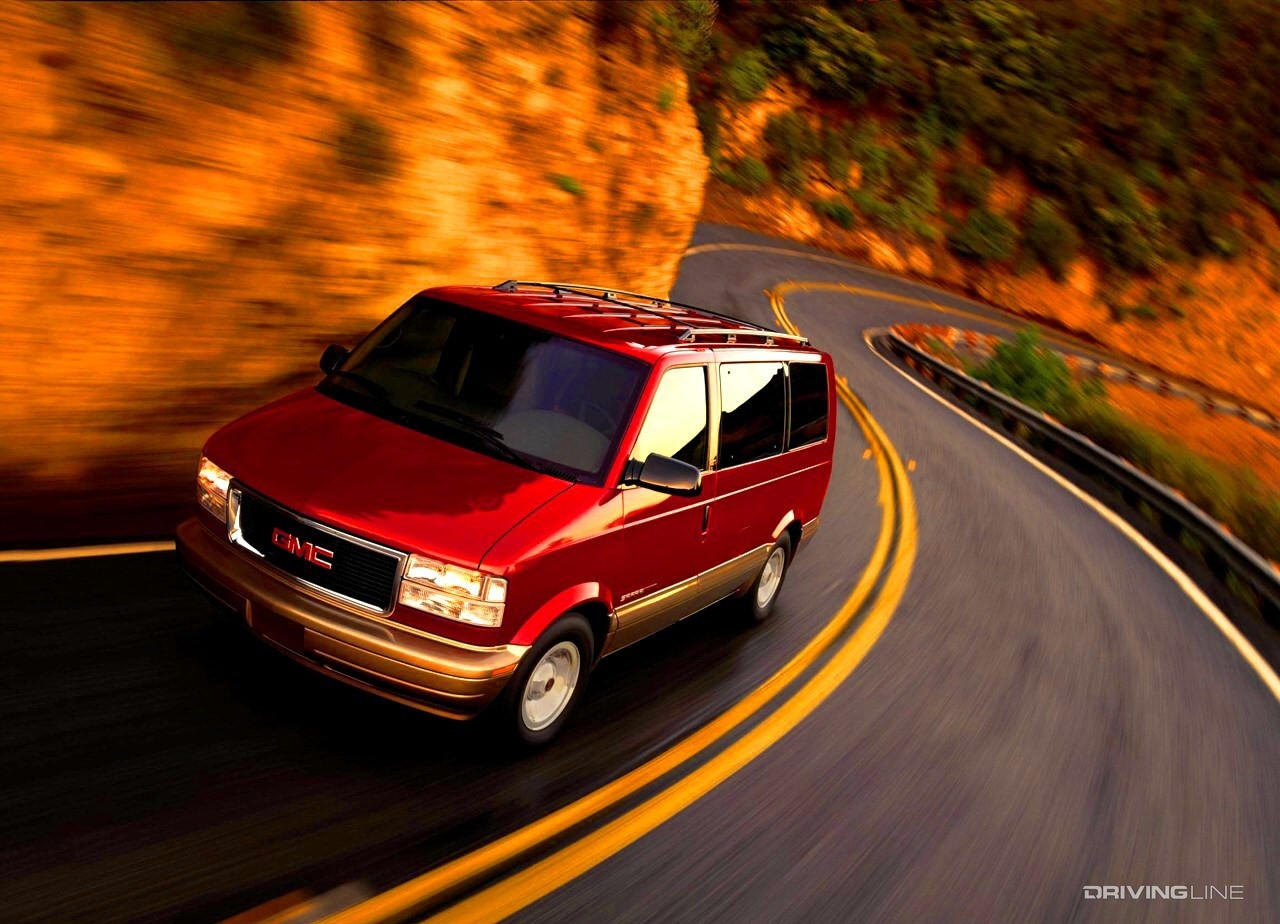 GMC Safari on twisty road