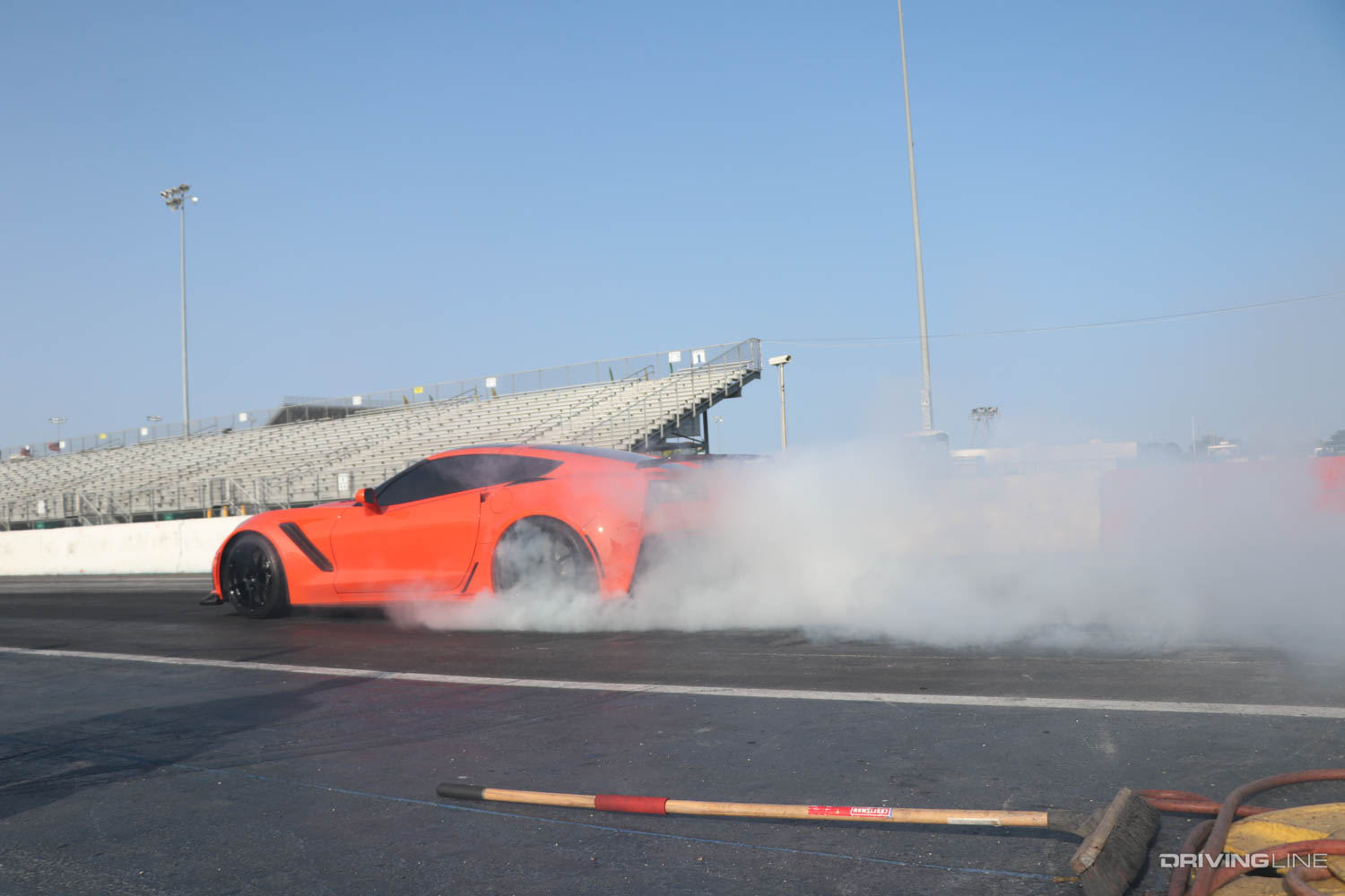 C7 Corvette doing big burnout on Nitto Drag radial tires