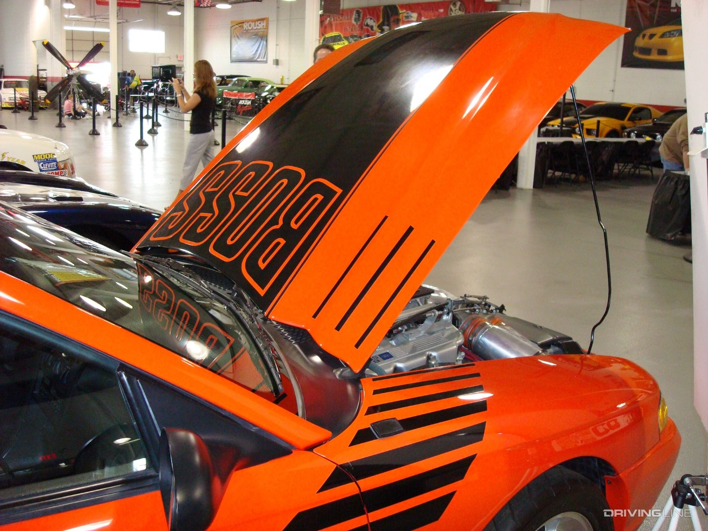 Ford Mustang Boss 10 L Concept hood up from behind.