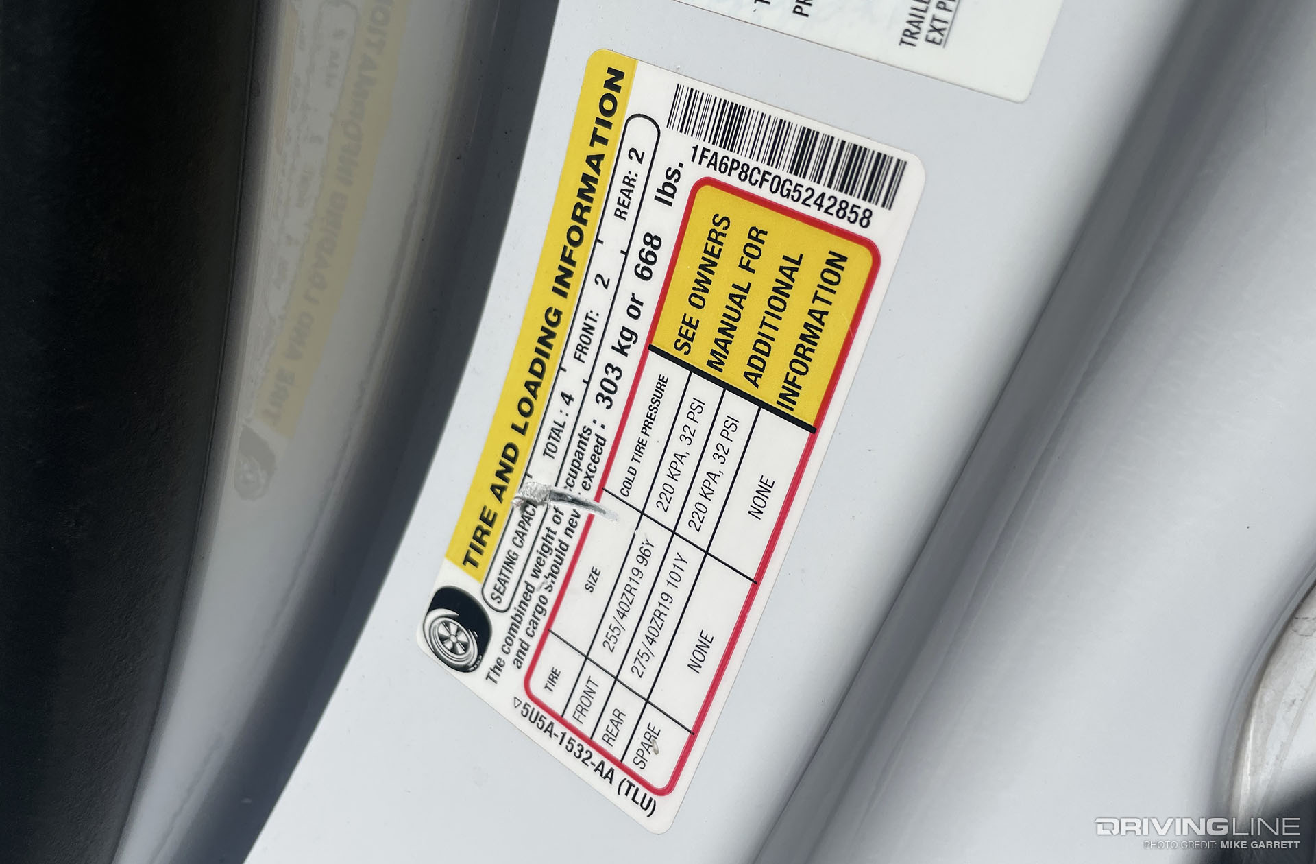 2016 Ford Mustang GT tire pressures