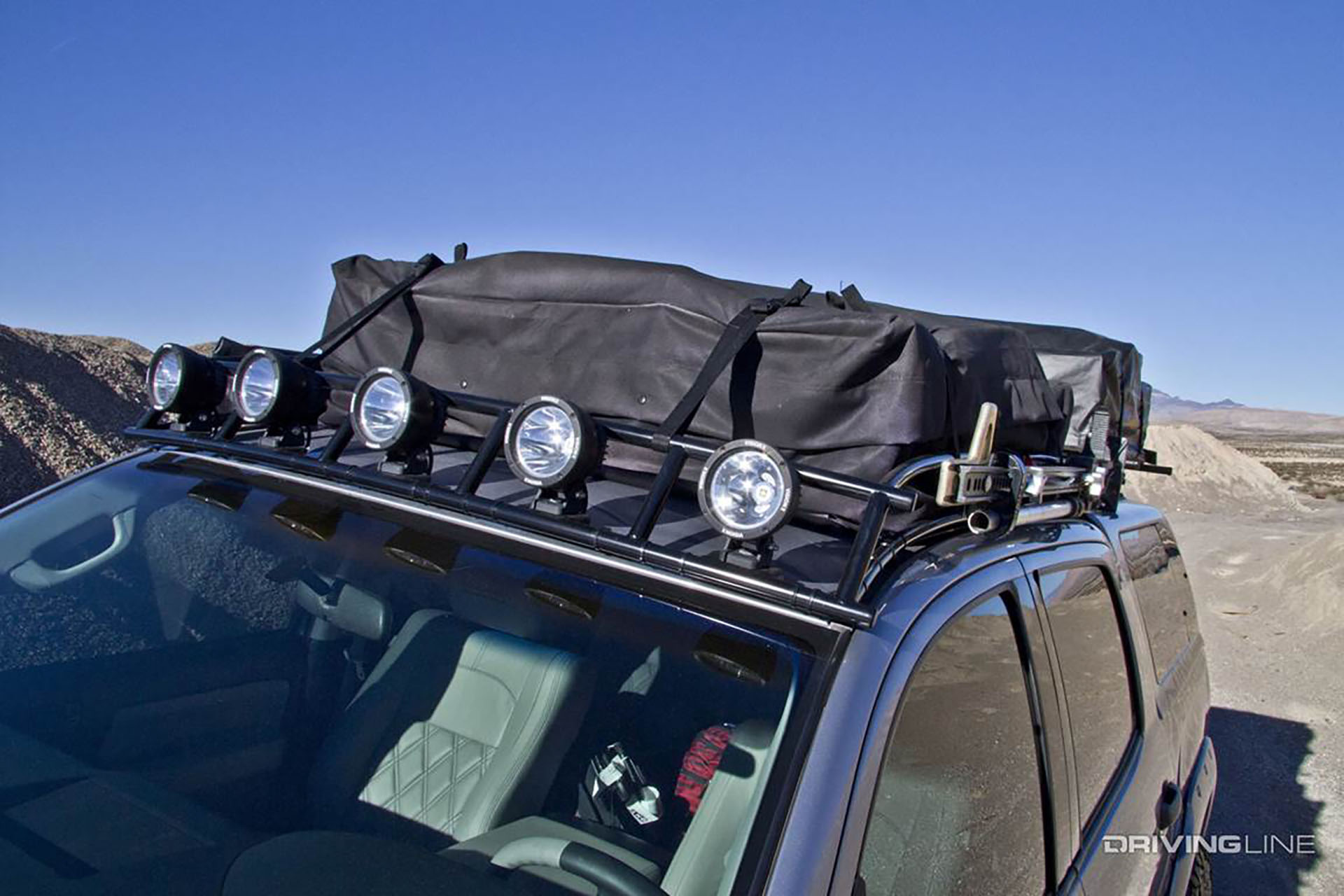 SUV roof rack lighting and storage