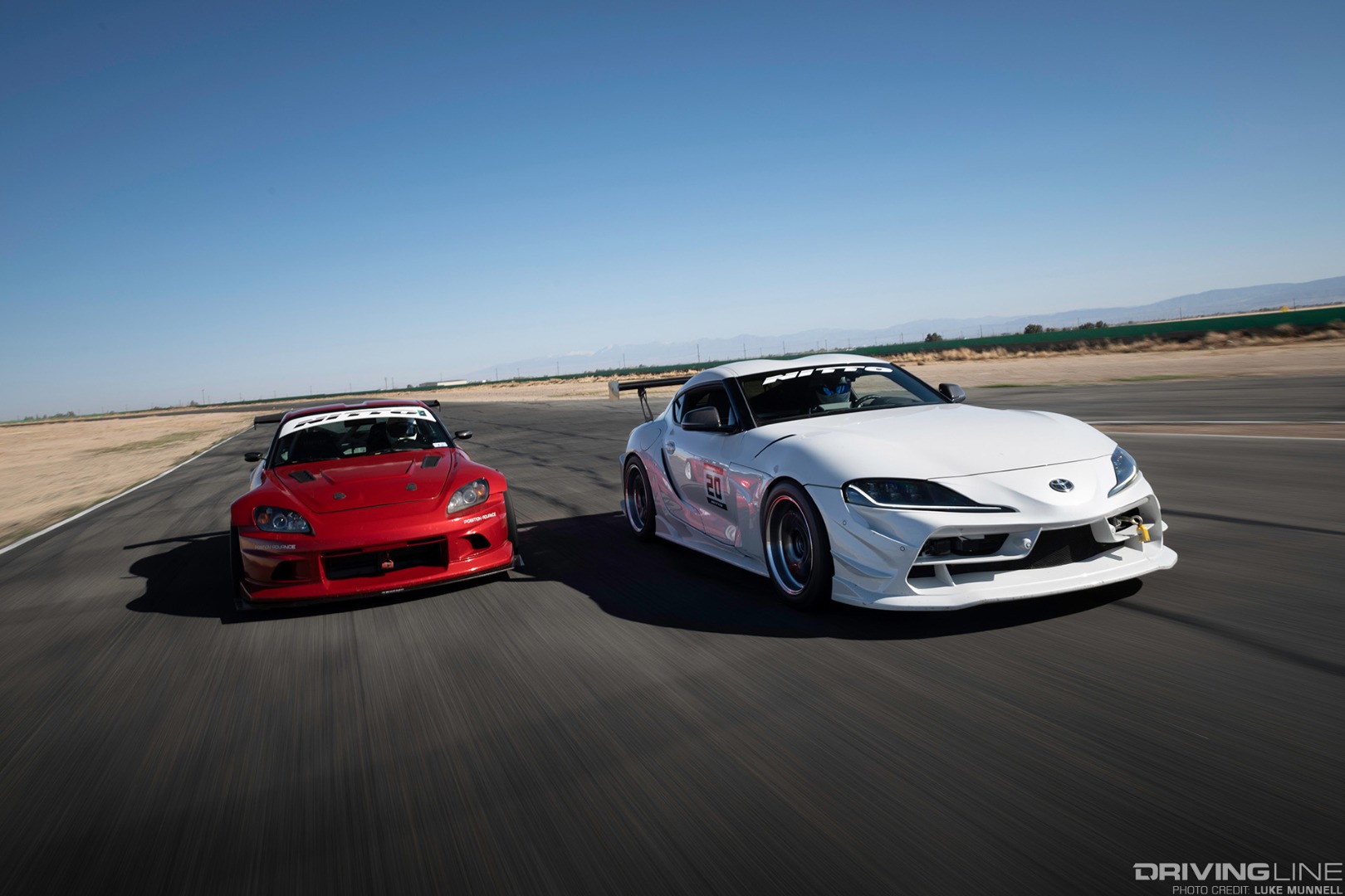 New Toyota Supra vs Honda S2000 on Nitto NT01 tires at Willow Springs race track