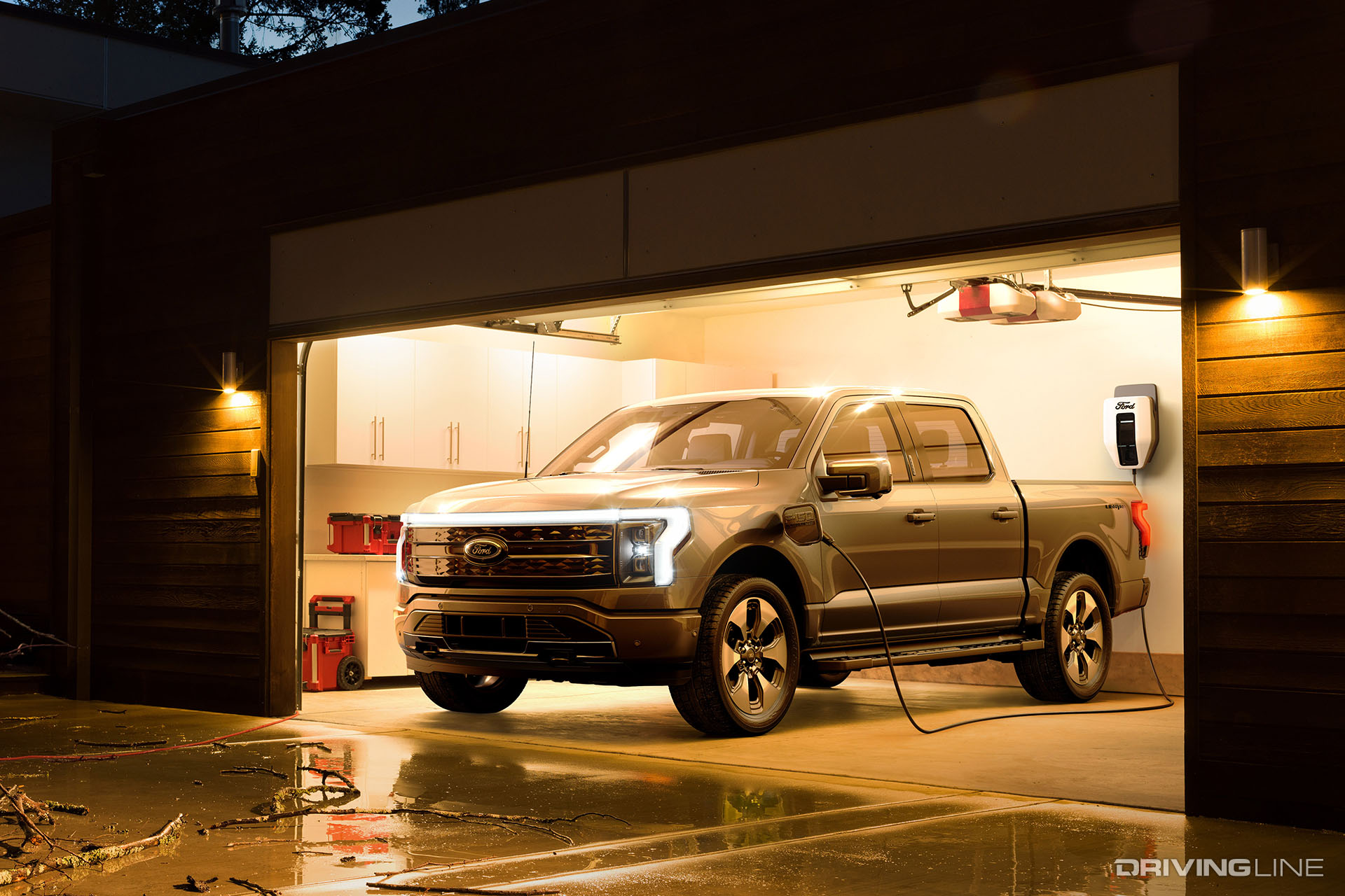 Ford F-150 Lightning Charging in Garage