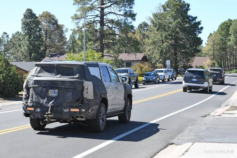 Spy Photos: new Cadillac Escalade-V rear passenger side view