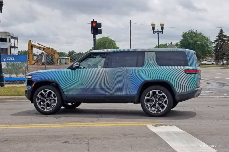 Rivian R1S Spy Photos validation testing side profile photo