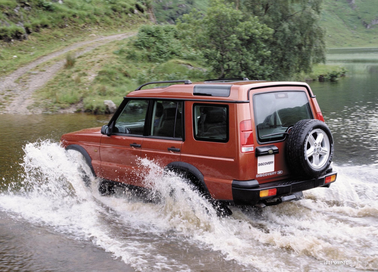 Land Rover Discovery river crossing from the rear