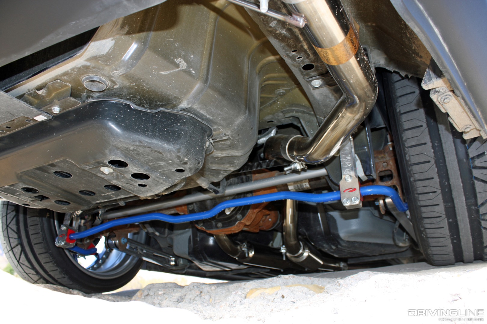 Rear End underneath of 2010 Ford Mustang GT Nitto Invo tires