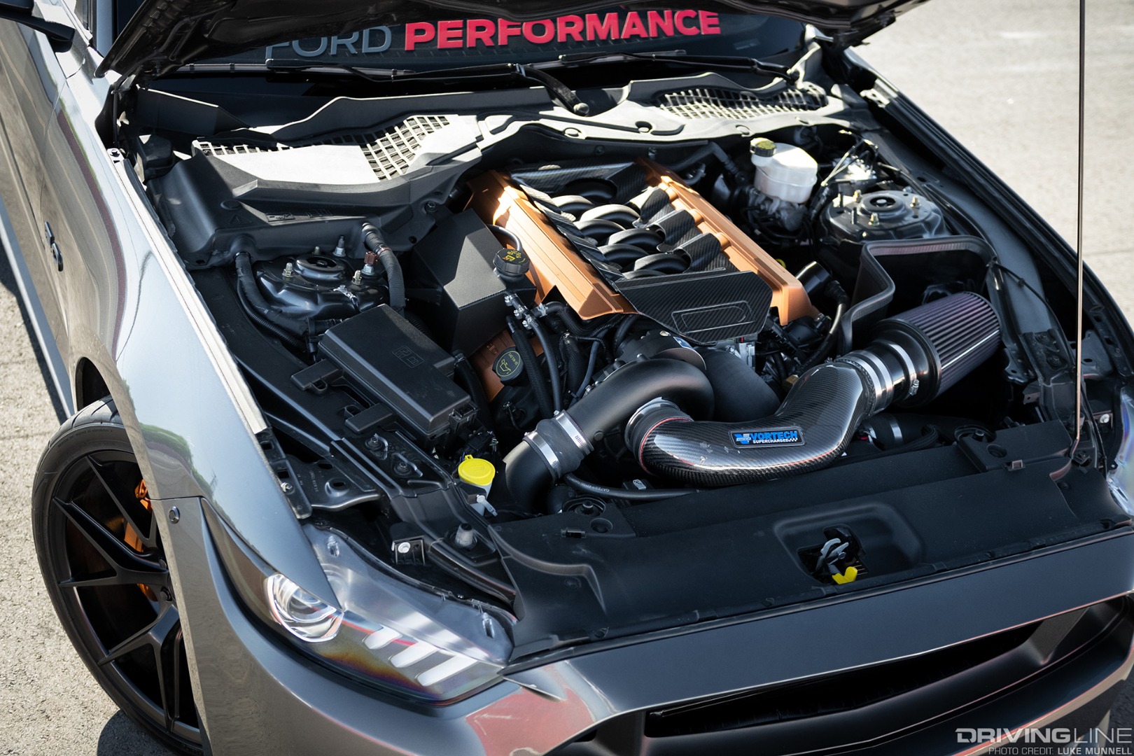 Engine bay of Supercharged 2015 Mustang GT