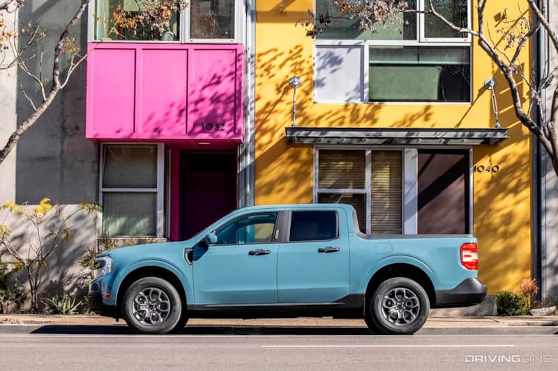 Ford Maverick blue in the city