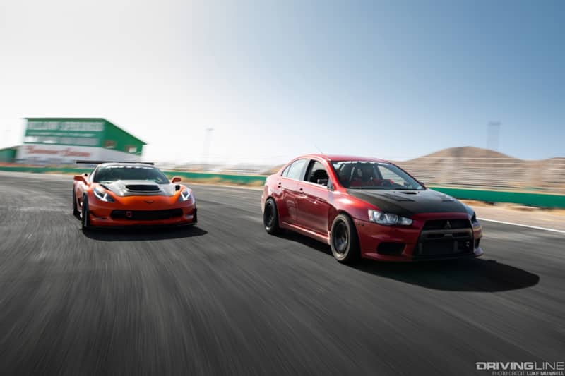 Driver Battles Corvette Z06 vs EVO X time attack race