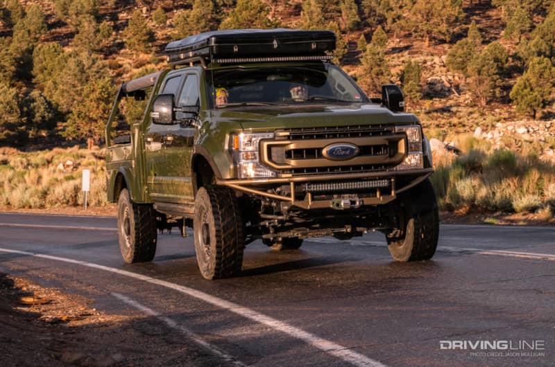 Baja Forged Ford Super Duty on Recon Grappler tires driving on highway
