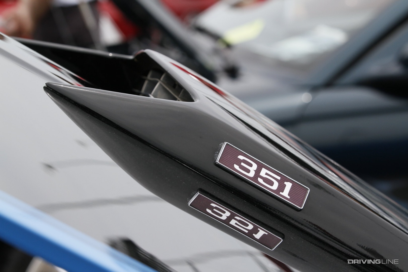 Ford 351 badge on hood scoop