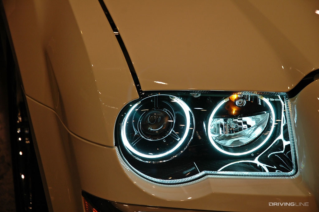 Halo headlights on white car