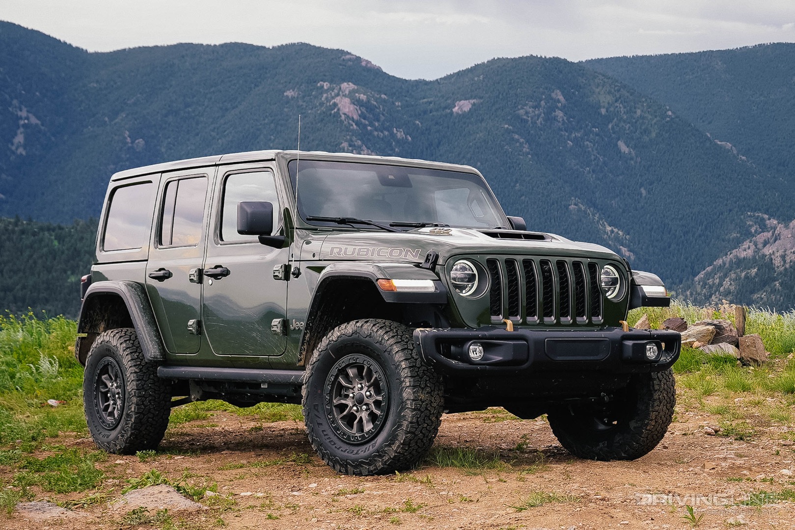 Jeep Wrangler 392 on a dirt road in the hills