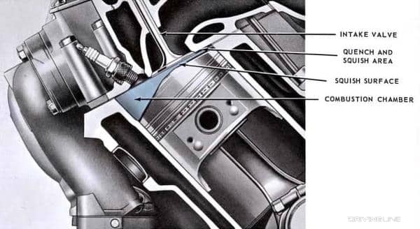 Chevrolet 409 combustion chamber intake valve quench and squish area squish surface combustion chamber