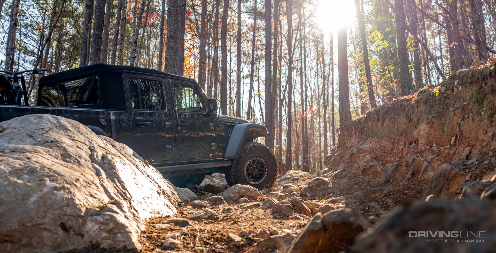 Jeep Gladiator Rubicon 'wheelin' on a rocky trail