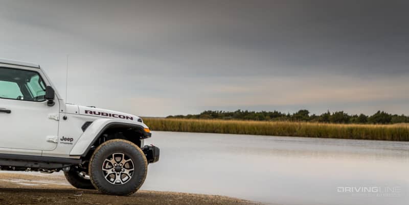 Jeep Wrangler near a lake