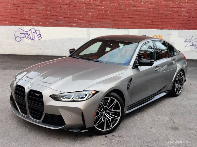2021 BMW M3 6-speed front view top-down 3/4