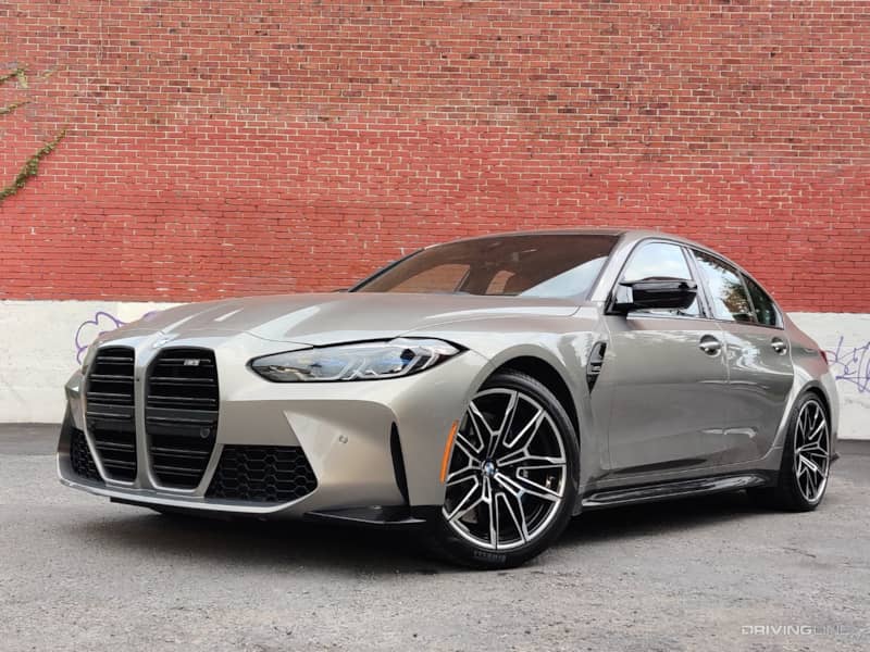 2021 BMW M3 6-speed front 3/4 view