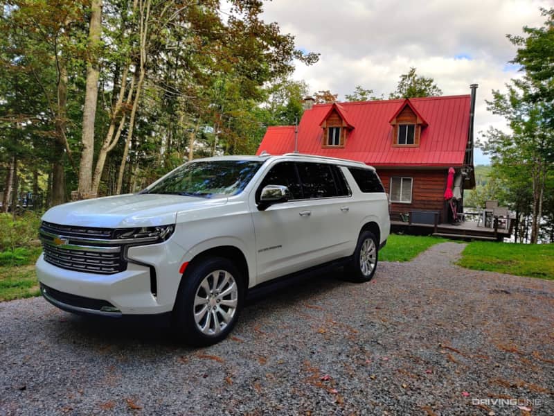 2021 Chevrolet Suburban Duramax Diesel in front of cottage