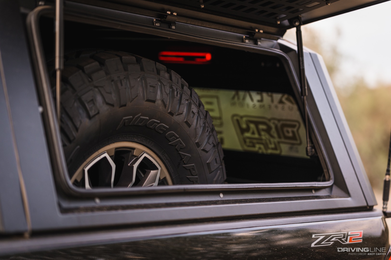 37" Ridge Grappler Spare Tire in Truck Bed