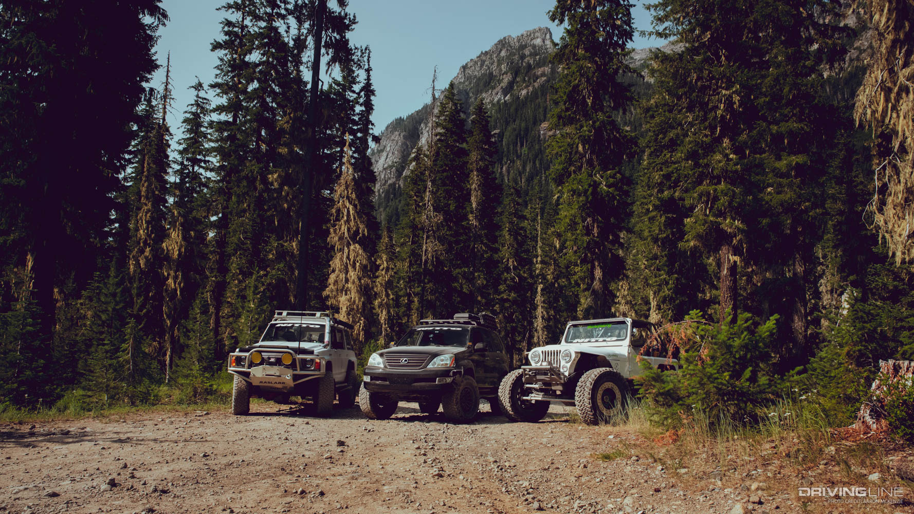 Nissan Patrol, Lexus GX470 and Jeep Wrangler at Fortune Creek in Washington state
