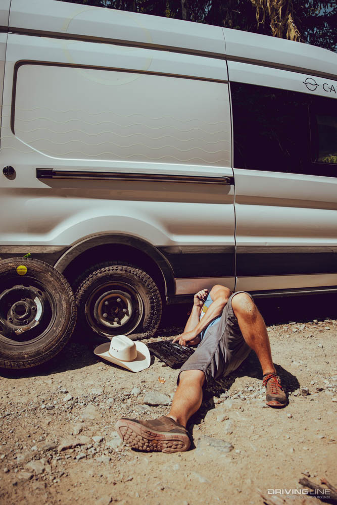 Changing a tire on the trail at Fortune Creek and Gallagher Lake OHV